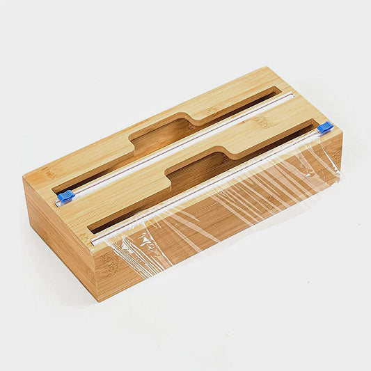 Bamboo Dual-Compartment Storage Box for Plastic Wrap & Foil